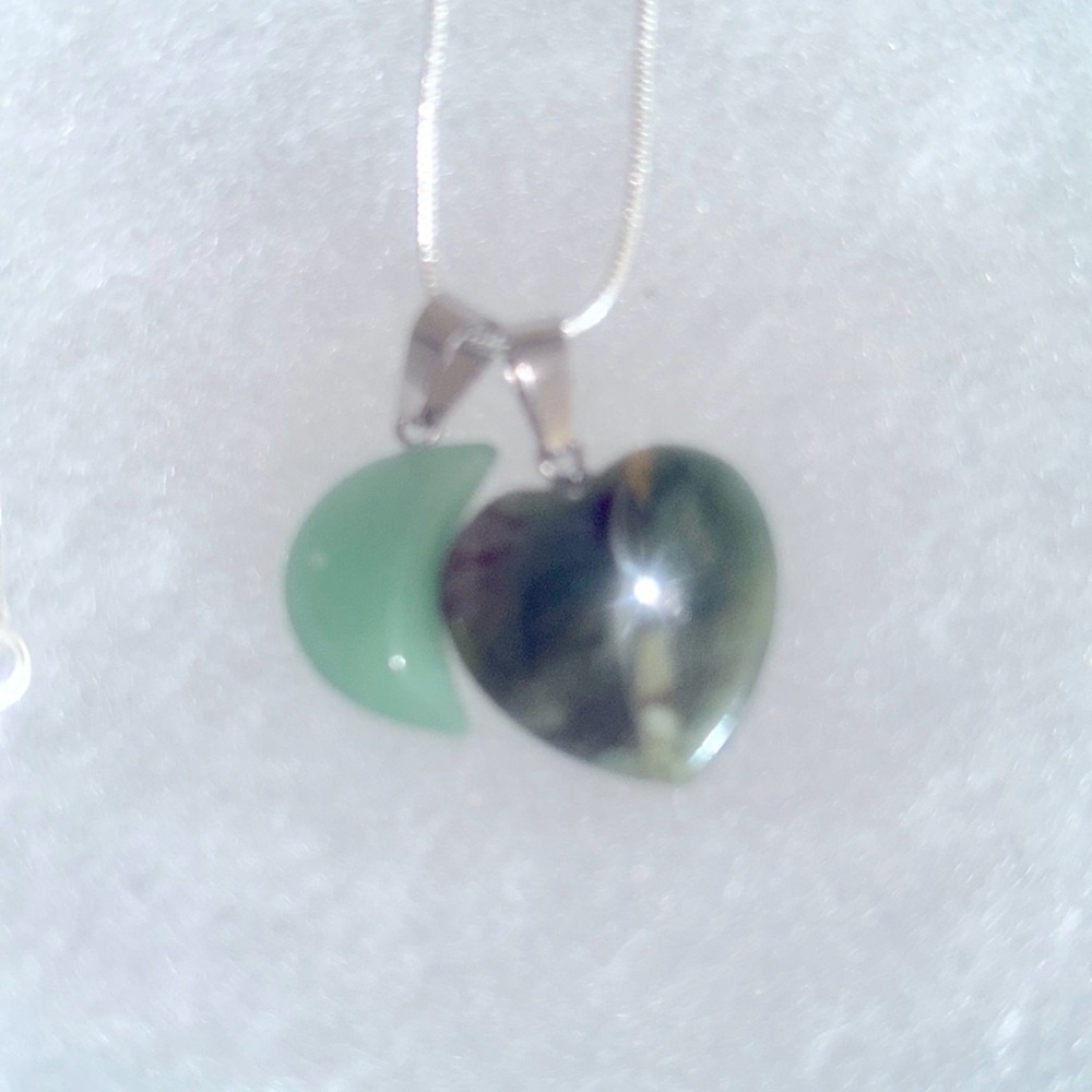 Bobo hippie Jade Moon and Jadine heart Silver 16" Neckla…